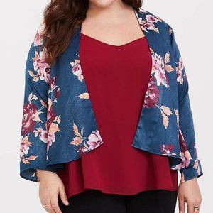 Torrid Blue Floral Print Satin Kimono